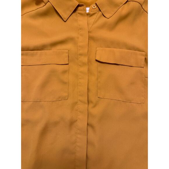 New York & Company Shirt Dress Button Up Mustard Yellow Pockets Women's Small - Picture 5 of 10